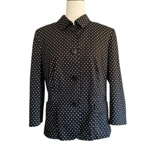 Talbots Black White‎ Polka Dot Cotton Blend Button Down Blazer Jacket Women's 14